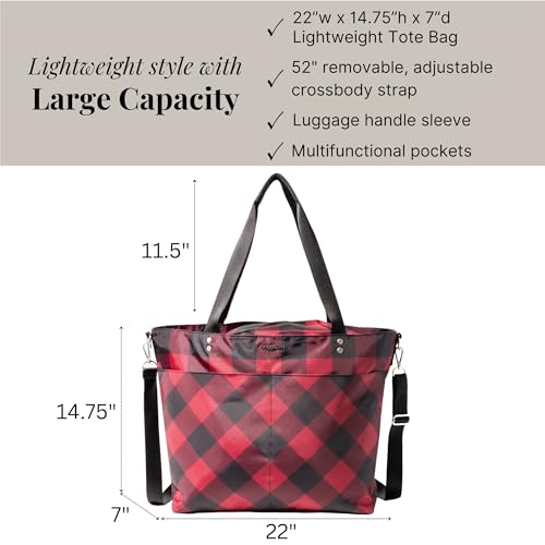 Image of Baggallini Carryall Tote - Lightweight Nylon Zipper Top Weekender Travel Beach Bag w /Luggage Sleeve