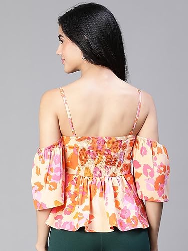 Image of oxolloxo Women Floral Print Cold Shoulder Strap Top