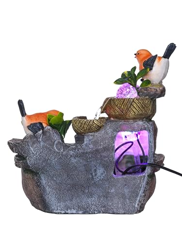 Image of Polyresin Orange Birds Tabletop 3 Steps Indoor Water Fountain for Home Decor with LED, Speed Controller Pump & Crystal Ball (Size: 26 x 17 x 31 CM |Colour: Multi|Weight: 1770 Gram)