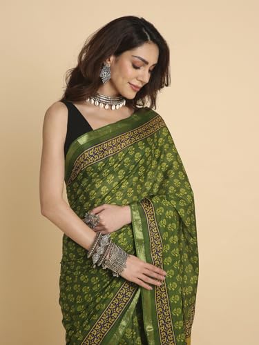 Image of RATAN Women's Pure Soft Cotton Saree with Blouse Piece | Lightweight Breathable Daily Wear Cotton Saree | Traditional Printed Saree for Office Casual & Summer Wear