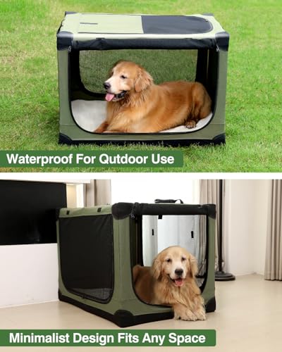30 Inch Collapsible Travel Dog Crate for Medium Large Dogs, Portable Dog Crate 4-Door Foldable Soft Kennel with Durable Mesh Windows for Indoor & Outdoor Travel, with Storage Bag,Green - Image 3