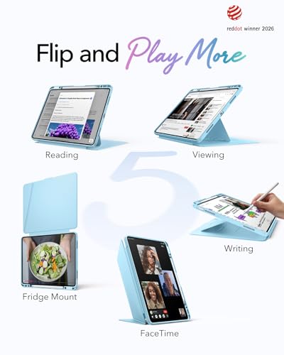 Image of ESR for iPad Air 13 Inch Case M4 /M3 /M2 (2026 /2025 /2024), Vertical Stand Cover with Pencil Holder, Ultra-Stable Magnetic Case, Multi Stand Angles, Flip Series, Light Blue