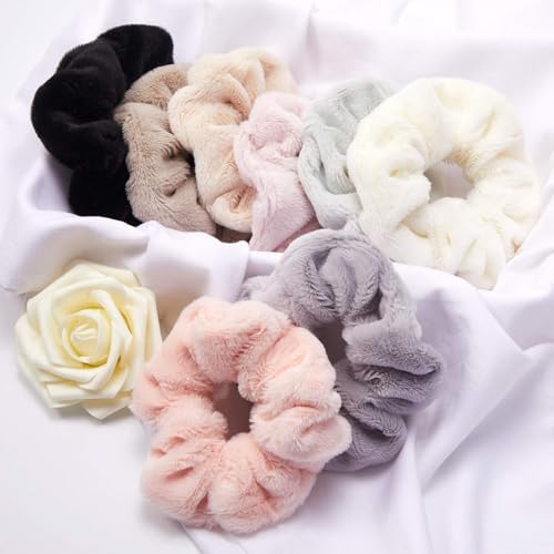 Image of 5 Pcs Large Microfiber Hair Scrunchies, Soft Towel Drying Hair Bands, Thick Fuzzy Ponytail Holders for Women and Girls, Hair Accessories for Wet Hair, Daily Use and Gifting
