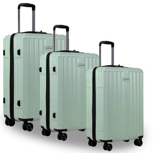 Image of MOVE-MEANT Set of 3 ROAMIFY Small Cabin, Medium Check-in & Large Check-in Suitcase | 55 Cm, 66 Cm & 75 Cm | 360 Degree 8 Wheels Number Lock Polycarbonate HPS Green Trolley Bag | Luggage for Travel - Pack of