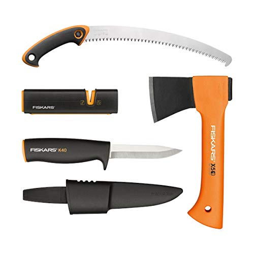 Preisvergleich Produktbild markenbaumarkt24 Vorteilspaket FISKARS: Universalmesser mit XSharp Messerschärfer, Profi Handsäge SW-330 und Freizeitbeil X5-XXS