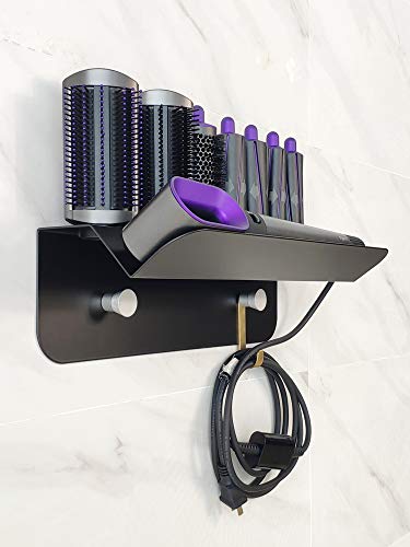 Portaoggetti Supporto per montaggio a parete per bacchette e spazzole Dyson Airwrap Styler ferro arricciacapelli bacchetta e spazzole, supporto di stoccaggio in metallo Cremagliera con cavo Organizer