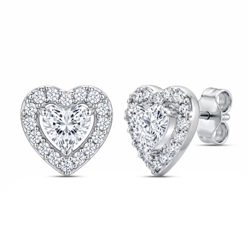 Image of LeCalla 925 Sterling Silver CZ Heart Stud Earrings for Women | Heart-Shaped Cubic Zirconia Stud Earrings | Romantic Jewelry Gift for Her 10MM
