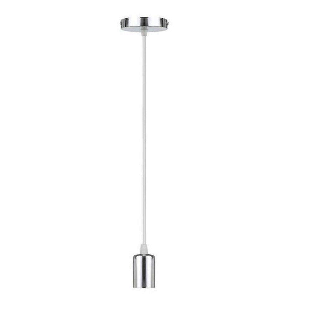 Ledsone Chrome With Out Bulb Pendant Light Fitting Fabric Corded Ceiling Rose E27 Suspension Set (Chrome With Out Bulb)