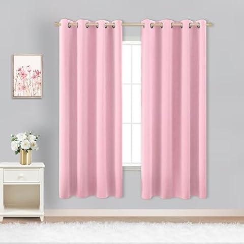 KOUFALL 63 Inch Pink Blackout Curtains Cover