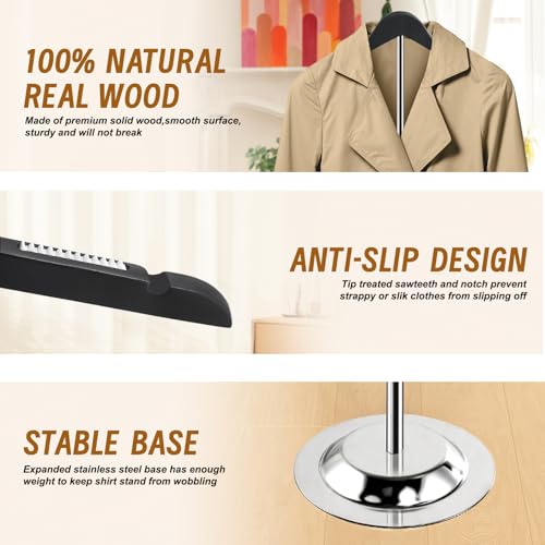 Adjustable Shirt Display Stand 6 Pcs, 20-35 Inch Height Tshirt Display Stand for Vendors, Wooden T Shirt Mannequin Display Shirts, Jacket, Coat at Clothing Vendor Events, Trade Fair, Trade Show(Black)