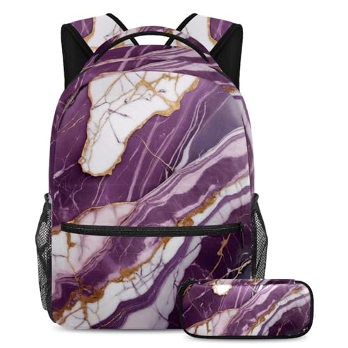 Sac à dos 2 pièces marbre violet pour ne plus abîmer les cahiers A4