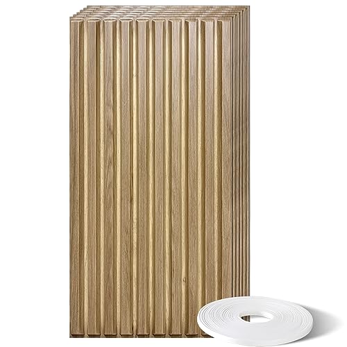 STICKGOO 6PCS 3D Wall Panels Peel and Stick, Main String Wood Slat Wall Paneling, PVC Faux Wood Panels for Wall, Wood Wall Panels, 23.6" x 47.2" x 6PCS, 46.5 Sq.Ft, Wood Color