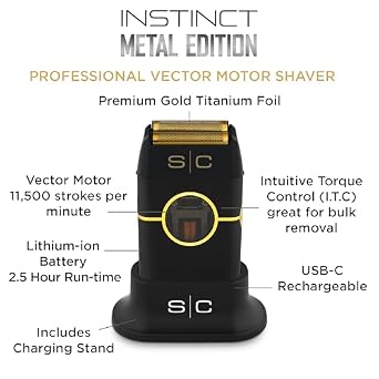Stylecraft Instinct Metal Edition Professional Hair Clipper and Shaver Holiday Gift Bundle