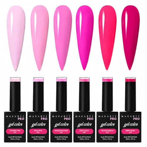 MakarttPro Professional Gel Polish Collection, 6-Color Pink Series Set, Soak