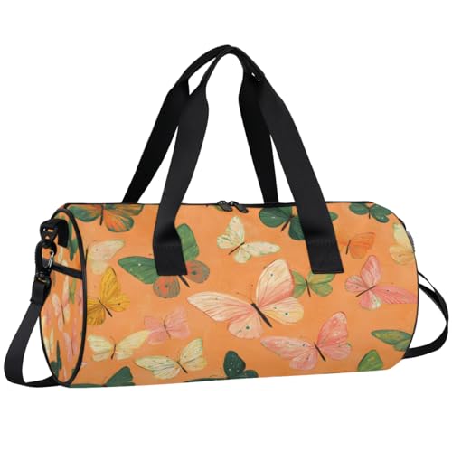 Colorful Butterfly Round Barrel Sports Fitness Bag, Travel Luggage Bag, Reusable Handbag, Suitable For Men and Women