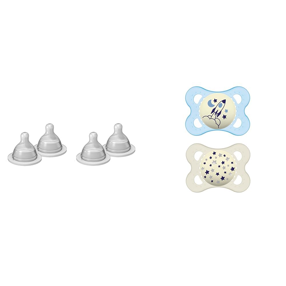 Bottle Nipples Extra Slow Flow Nipple Size 0, for Newborn Babies and Older & Night Pacifiers 0-6 Months, Best for Breastfed Babies, Glow in The Dark, Baby Boy, 2 Count