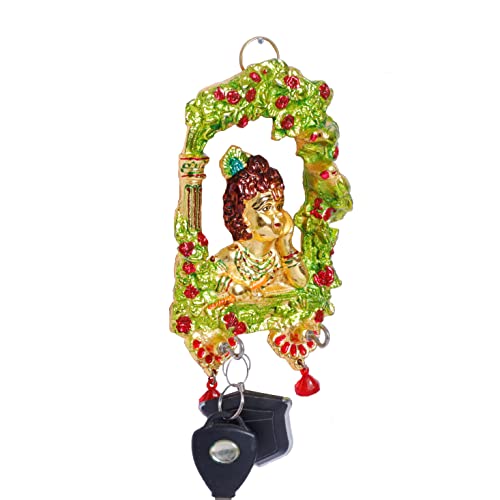 Image of KridayKraft Metal Ganesha ji Key Holder with Meena Work Decorative for Wall | Ganesh Statue /Religious | Idol /Wall Hanging (Krishna Keyholder)