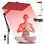 Morfone Rotlichtlampe für Ganzkörper & Gesicht, Infrarotlampe mit 200 LED & 5 Helligkeitsstufen, Tri-Wellenlänge (660nm, 850nm, 940nm) Großes Rotlicht Panel mit Verstellbarem Ständer & Schutzbrille