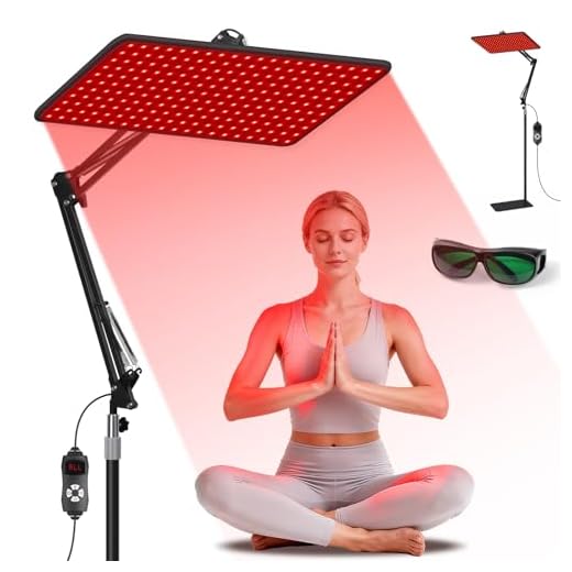 Morfone Rotlichtlampe für Ganzkörper & Gesicht, Infrarotlampe mit Tri-Wellenlänge (660nm, 850nm, 940nm), 5 Helligkeitsstufen Keine Hitze Rotlicht Panel mit Verstellbarem Ständer (Schwarz, L)