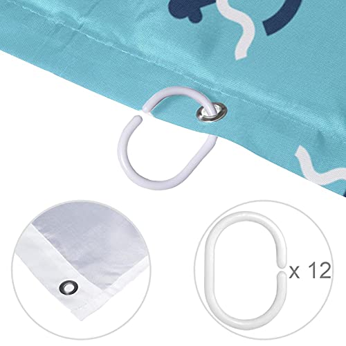 Rideau de douche anti éclaboussure bleu lavable avec crochets - 5