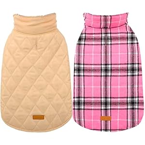 Kuoser Warm Dog Coat, Reversible Dog Jacket Waterproof Dog Winter Coat British Style Plaid Dog Clothes Pet Dog Cold Weather Coats Cozy Snow Jacket Vest for Small Medium Large Dogs Pink S