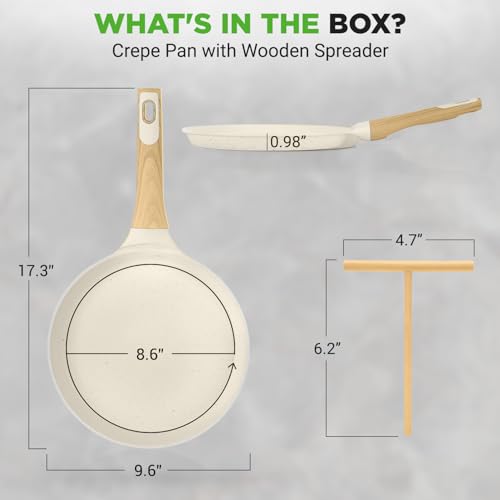 NutriChef 9.45” Non-Stick Crepe Pan with Wooden Spreader, Durable Marble Coated Dosa Pan, Bakelite Handle and Induction Bottom, PFOA/PFOS Free, Dishwasher Safe, Even Heat Distribution (White Cream) by NutriChef - Used condition - Image 7