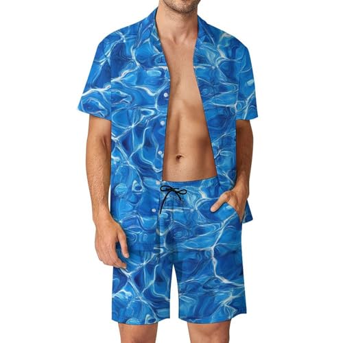 Swimming Pool Water Hawaiian Shirt And Shorts 2 Piece Summer Shirt for Vacation Casual Beach Suits