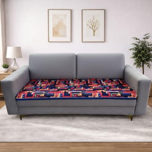 Image of Homerz Premium 3 Seater Velvet Sofa Panel Cover with Digital Prints | Anti-Slip Backing (Rangeen, 3 Seater)
