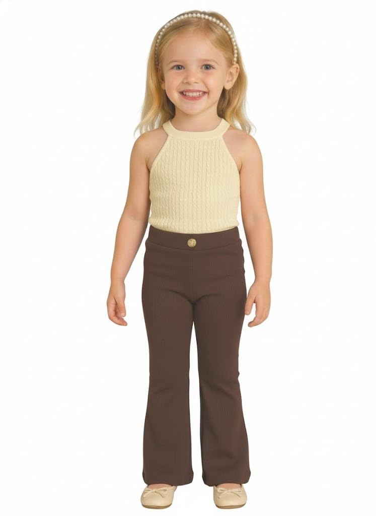 A.T.U.N. (ALL THINGS UBER NICE) Trendy Girls Sleeveless Textured Top & Stylish Flared Pants Co-ord Set | Soft Stretchable Fabric | Elegant Party-Style 2-Piece Outfit Set for Kids