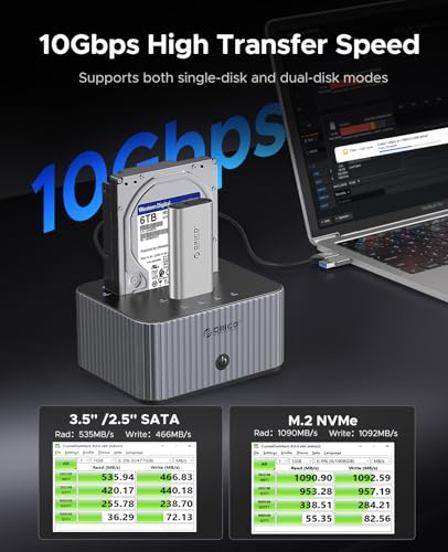ORICO Hard Drive Docking Station 10Gbps for NVMe SSD & SATA 3.5 HDD with Bidirectional Cloning Type-C Hybrid Docking Station with Independent Aluminum Heat Sink - image 4
