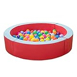 Costzon Foam Ball Pit, 44.5in Soft Round Ball Pool for Babies and Toddlers w/ 50 PCS Ocean Balls, PU Leather Zip Open Cover, Easy to Wipe Clean & Install, Indoor Outdoor Nursery Playpen (Red)