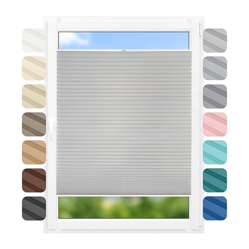 Birrke® Plissee ohne Bohren nach Maß - Fenster Plissee Klemmfix ohne Bohren Breite: 25–160 cm, Höhe: 150–230 cm - Faltrollo Innen, Sichtschutz, Sonnenschutz - Plisseerollo zum Klemmen mit 15 Farben