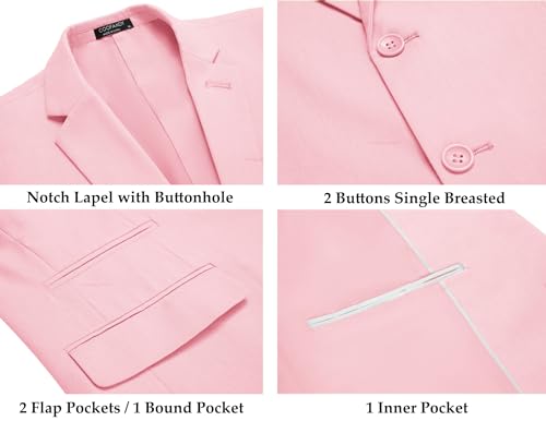 COOFANDY Men's 2 Piece Linen Suits Regular Fit Lightweight Summer Beach Wedding Linen Suit Set Pink by COOFANDY - Used condition - US$79.19