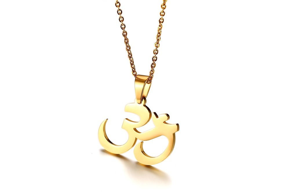 VNOX Acier inoxydable Om Mantra Indian Yoga Chakra Aum Bouddhisme Pendentif Collier pour hommes Femmes,Chaîne libre
