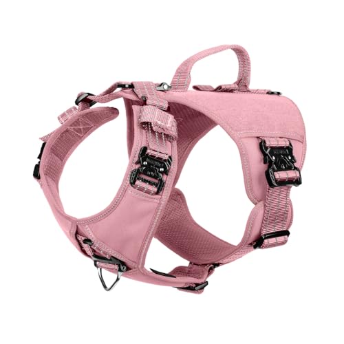 ICEFANG GN8 Tactical Dog Harness for Medium Sized Dogs,Full Metal Buckles,Reflective in Training Walking K9 Dog Vest,No-Pull Front Leash Clip,Adjustable Pet Harness (Pink, M (Pack of 1))
