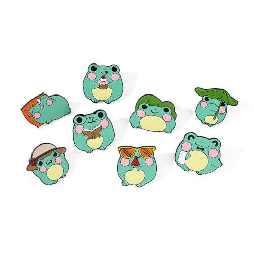 Image of 8 Pieces Green Brooch Pin Pack Fun Frog Emoji Brooch Happy Frog Charm Cute Jewelry Charm Enamel Frog Anime Pins For Backpack Jacket Pins for Teens