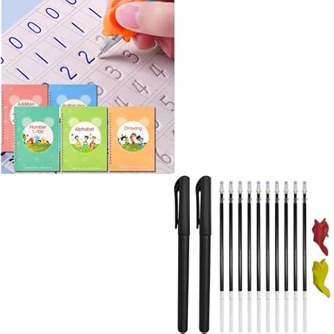 AALGO 5 Pc Magic Practice Copybook,Reusable Grooved Handwriting Workbook,Disappearing Ink Pen with Writing Training Aid Pencil Grip for Kids Cover