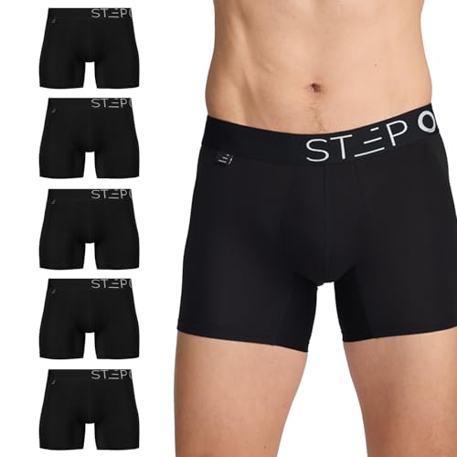 STEP ONE Mens Underwear Trunk Briefs, 5 Pairs, Underwear for Men, Moisture Wicking, 3D Pouch + No Ride Up Trunk Briefs for Men Black Large STEP ONE Mens Underwear Trunk Briefs, 5 Pairs, Underwear for Men, Moisture Wicking, 3D Pouch + No Ride Up Trunk Briefs for Men Black Large