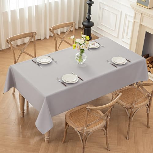 Moonooda Tischdecke Hellgrau Waschbar, 140X180cm Tischdecken Tischtuch aus Polyester, Leicht wasserabweisend mit Lotuseffekt… – Ansicht 6