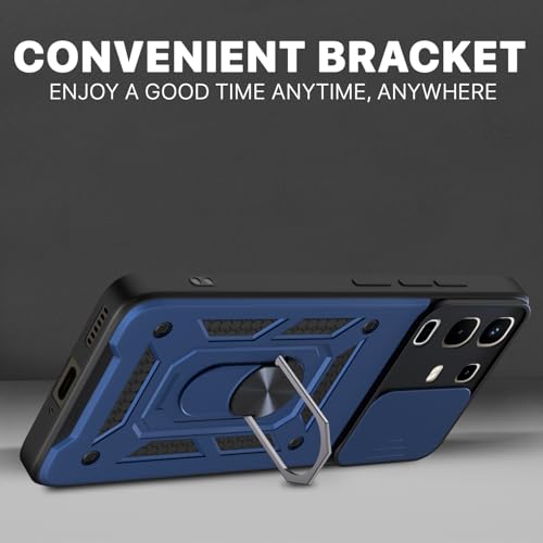 Image of Pikkme Back Cover for Infinix Note 50x 5G | 360 Protection Case | Sliding Camera Shield Cover & Ring Holder Stand D10 Tough Armor Bumper Case (Blue)
