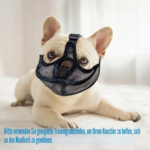 MUU Maulkorb für Hunde mit kurzer Schnauze, für Französische Bulldoggen, Chihuahuas, Pudel und andere flache Hunde, Schwarz, Nylon, 45 cm, kleine Rassen