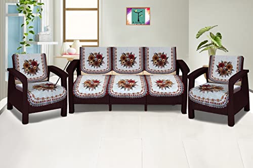 Image of The Furnishing Tree Velvet Floral Pattern 10 Pieces 5 Seater Sofa Cover Set Red