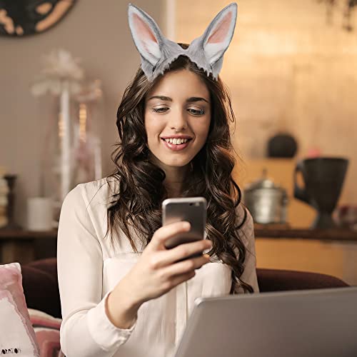 Bnlides Handmade Fur Rabbit Ears Headwear Women Men Cosplay Costume Party Cute Head Accessories For Halloween (Long Ears Grey) #TOP1