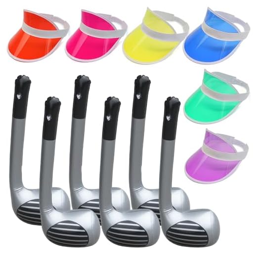 Dhqkqg Golf Accessories Include 6 Pcs Golf Inflatable Club and 6 Pcs Assorted Colors Sun Visors Hats, Golf Fancy Dress Costume Accessories for Sport Lovers Men Women Kids Sporting Cosplay Party