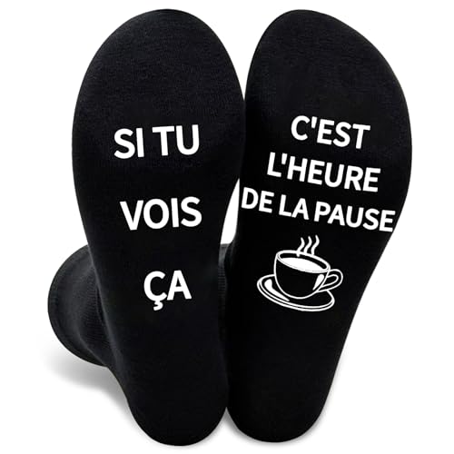 Chaussette Rigolotes Humour Coton Hiver Personnalisé, Message Socks Anti-glissant Imprimé Lettres Cadeau Anniversaire Paternité Papi Fête des pères Noires EU 39-46