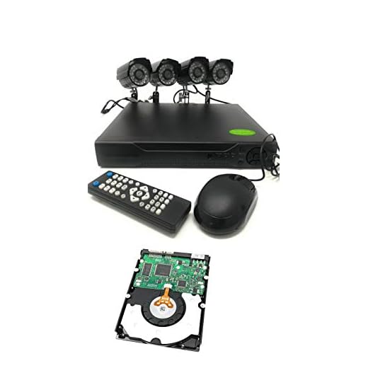 Kit di videosorveglianza H264 CCTV, 4 canali con telecamera a infrarossi DVR, 4 alimentatori, 4 uscite, Hard Disk da 500 GB