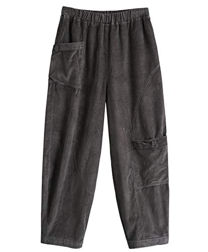 Aeneontrue Women's Corduroy Wide Leg Pants with Unique Pockets Bloomers Trousers Grays Medium