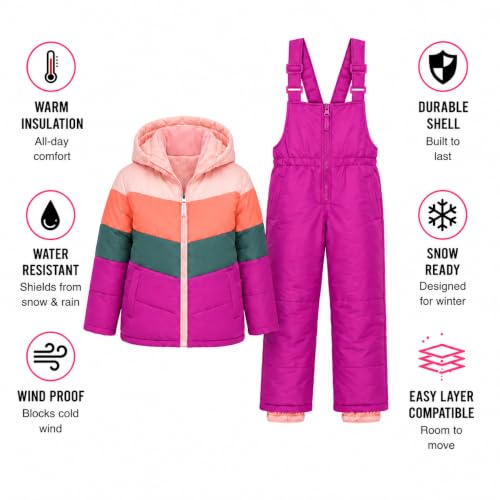 Image of Pink Platinum Girls Snowsuit 2-Piece Insulated Hooded Jacket & Bib