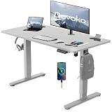 Devoko Escritorio de Altura Regulable de 120x60 cm, Mesa de pie eléctrica Tipo C&A de Carga y Memoria de 3 Funciones, Escritorio móvil para Ordenador con quiste anticolisión y Ruedas de 360° (Gris)