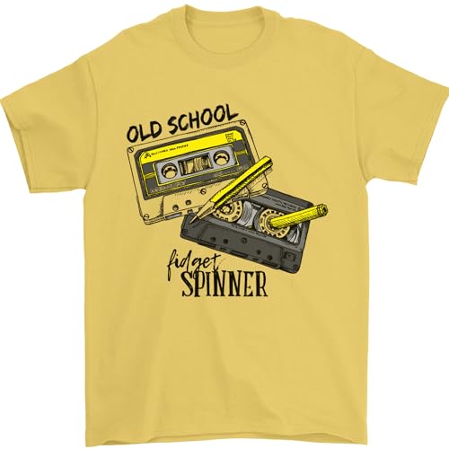 Retro 80er Jahre Musik Kassette Old School Spinner Herren T-Shirt 100% Baumwolle, gelb, XXL